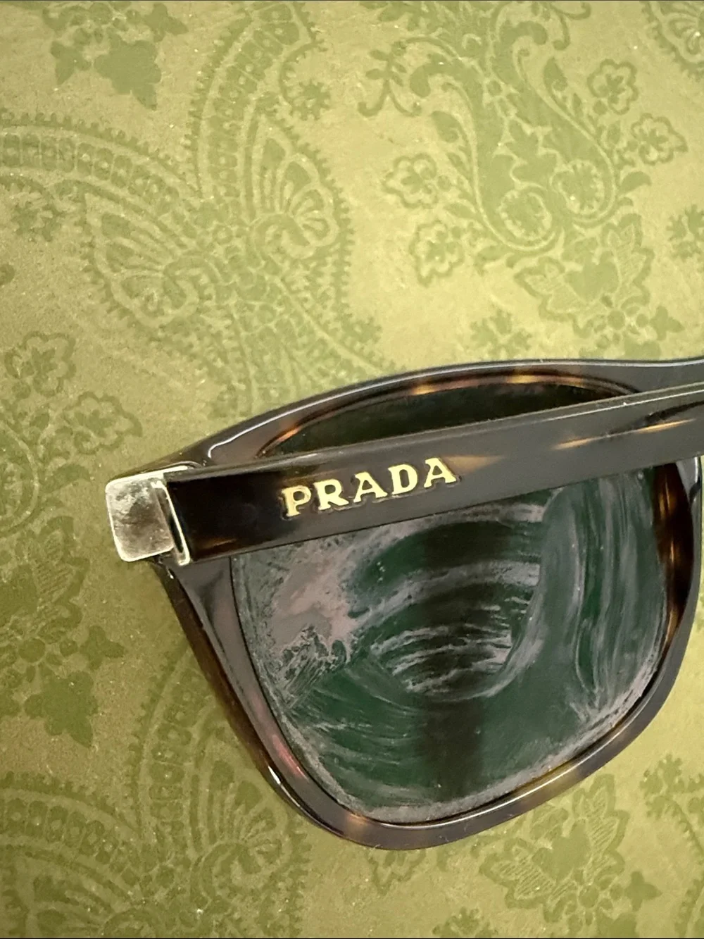Prada Tortoiseshell Frame Sunglasses with Dark Green Lenses